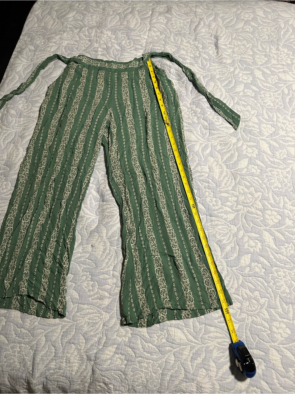 Angie Green Striped Tie-Waist Wide-Leg Palazzo Pants